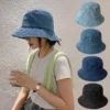 Retro Washed Cowboy Bucket Hat Women Men Wide Brim Sunhat Spring Summer Solid Color Denim Panama Fisherman Cap