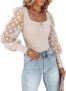 miduo Womens Tops Square Neck Polka Dot Balloon Long Sleeve Top Shirts Slim Knit Ribbed Tops Blouses