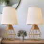 G-SAFAVA 13″ Modern Industrial Gold Rattan Metal Table lamp Set of 2 Boho Hollowed Out Base Small Beside Lamp for Living Room Bedroom Office Study