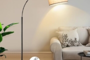 Luvkczc Arc Floor Lamps for Living Room, Modern Arched Lamp with Foot Switch, Over Couch Reading Lamps with Adjustable Hanging Drum Shade, Tall Pole Lamp for Bedroom, Office, LED Bulb Not Include