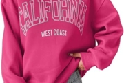 Cioatin Women’s Oversized California Letter Graphic Crew Neck Sweatshirt Drop Shoulder Baggy Fleece Pullover Preppy Top