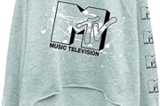 MTV Ladies Long Sleeve Sweatshirt – I Want My 90s Throwback Logo – Raw Edge Cut Raglan Fleece Sweatshirt