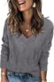 Arach&Cloz Women’s Fall Fashion 2023 V Neck Long Sleeve Pullover Knitted Casual Sweater Tops